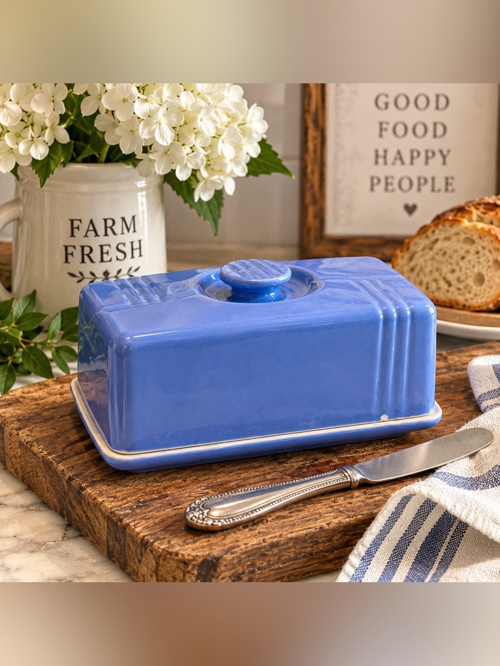 Vintage Westinghouse Hall China Blue Covered Butter Dish Art Deco USA